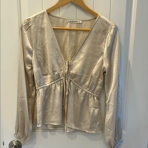 Abercrombie & Fitch Cream Tie Front Peplum Blouse